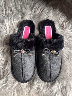 Kate Spade New York Lacey Sparkle Faux Fur Slippers Black Women’s 8